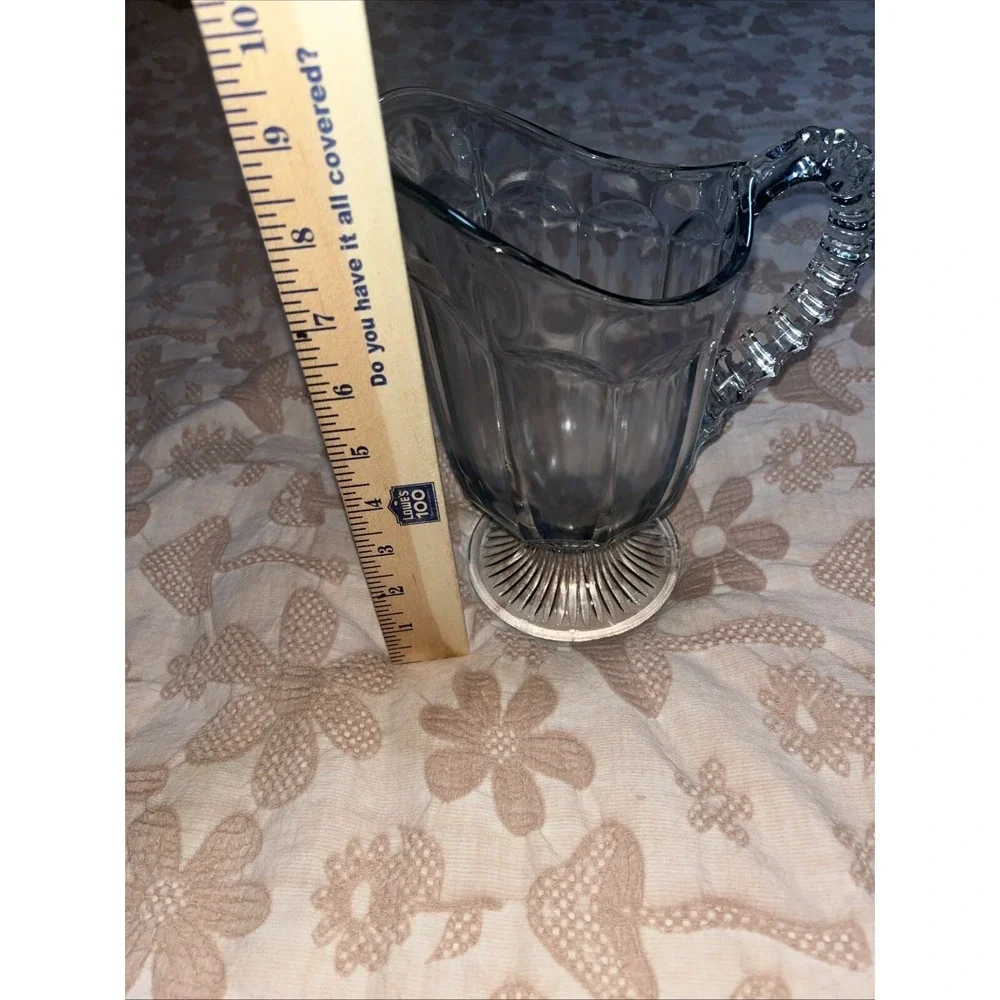 Blue Tinted Pitcher Elegant Glass  Fluted Notch‎ Handle Mcm Imperial Footed